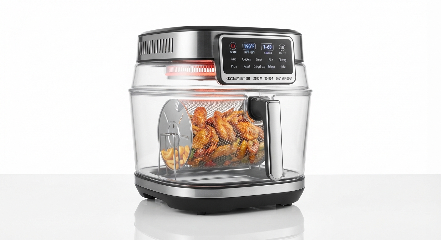 Freidora de Aire 10 en 1 de Cristal Transparente 10.0QT con Ventana 360° y 2500W