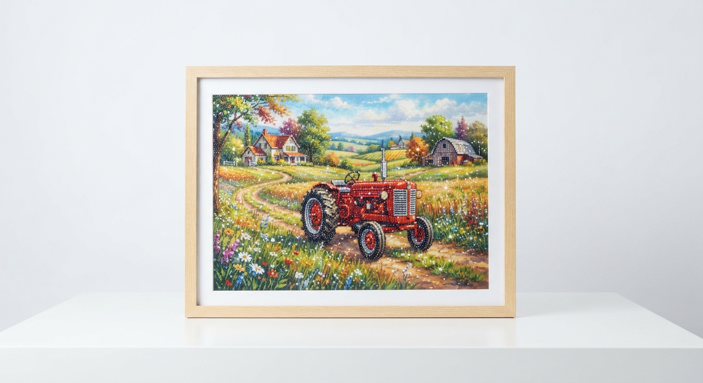 Pintura de Diamantes HOMFUN 'Paisaje de Tractor' 3D - Decoración Artesanal
