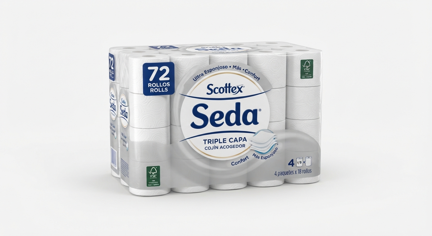 Pack 72 Rollos Papel Higiénico Scottex Seda Acolchado Triple Capa