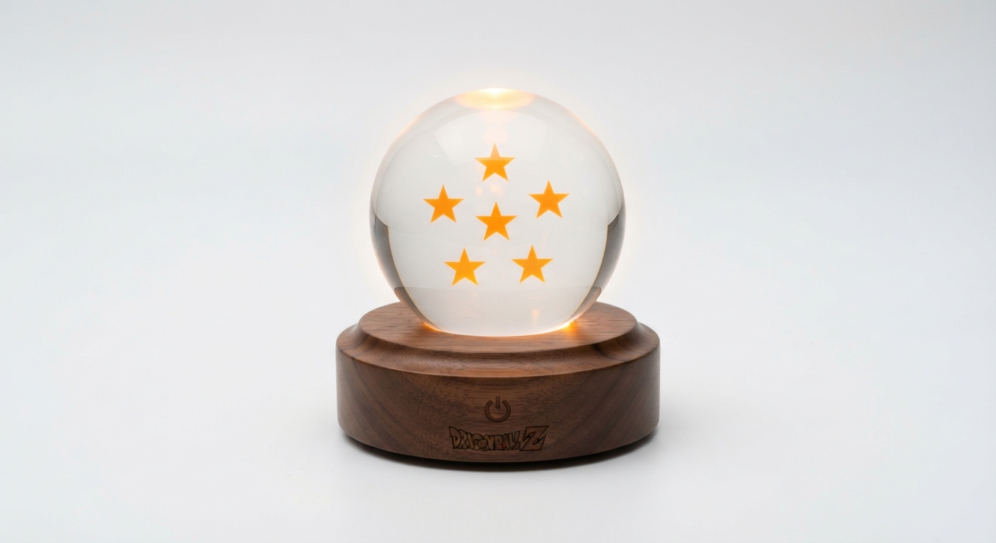 Lámpara LED Cristal Dragon Ball Z con Base Madera - Bola 7 Estrellas