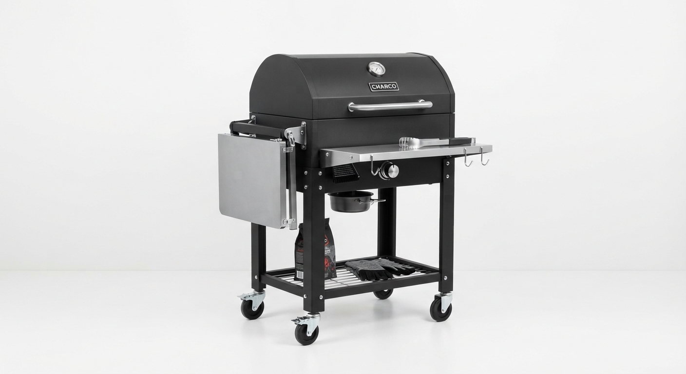 Belonid Barbacoa de Carbón con Tapa 56x42.5cm - Control de Calor y Mesa Lateral Plegable