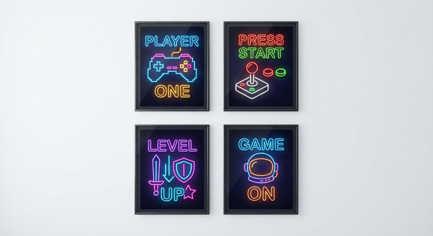 Juego de Pósters de Neón para Videojuegos - Decoración para Habitación de Jugadores