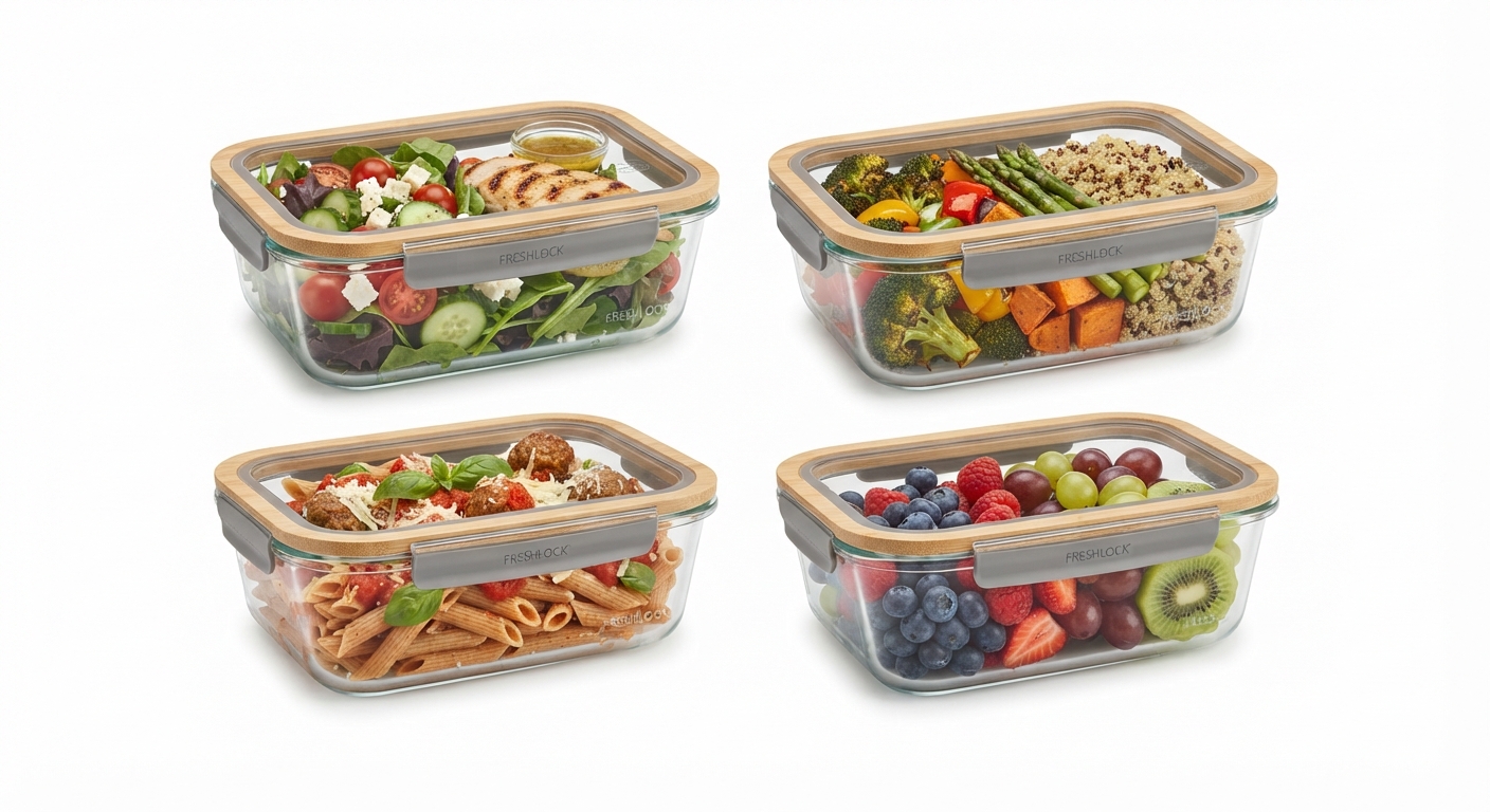 Juego de 4 Recipientes Rectangulares de Borosilicato para Conservar Alimentos