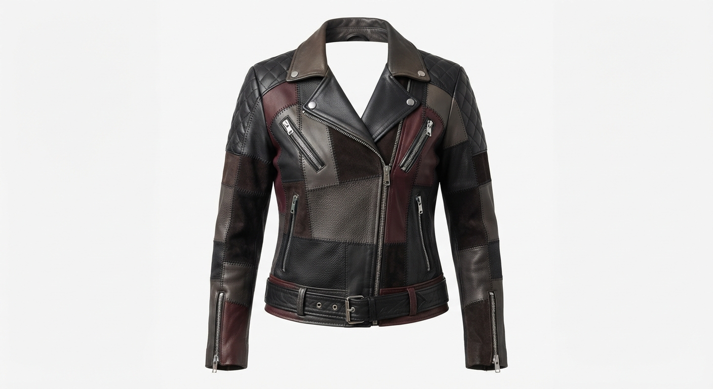 Chaqueta Irregular TWOTWINSTYLE de retales para Mujer - Estilo Motero y Elegante