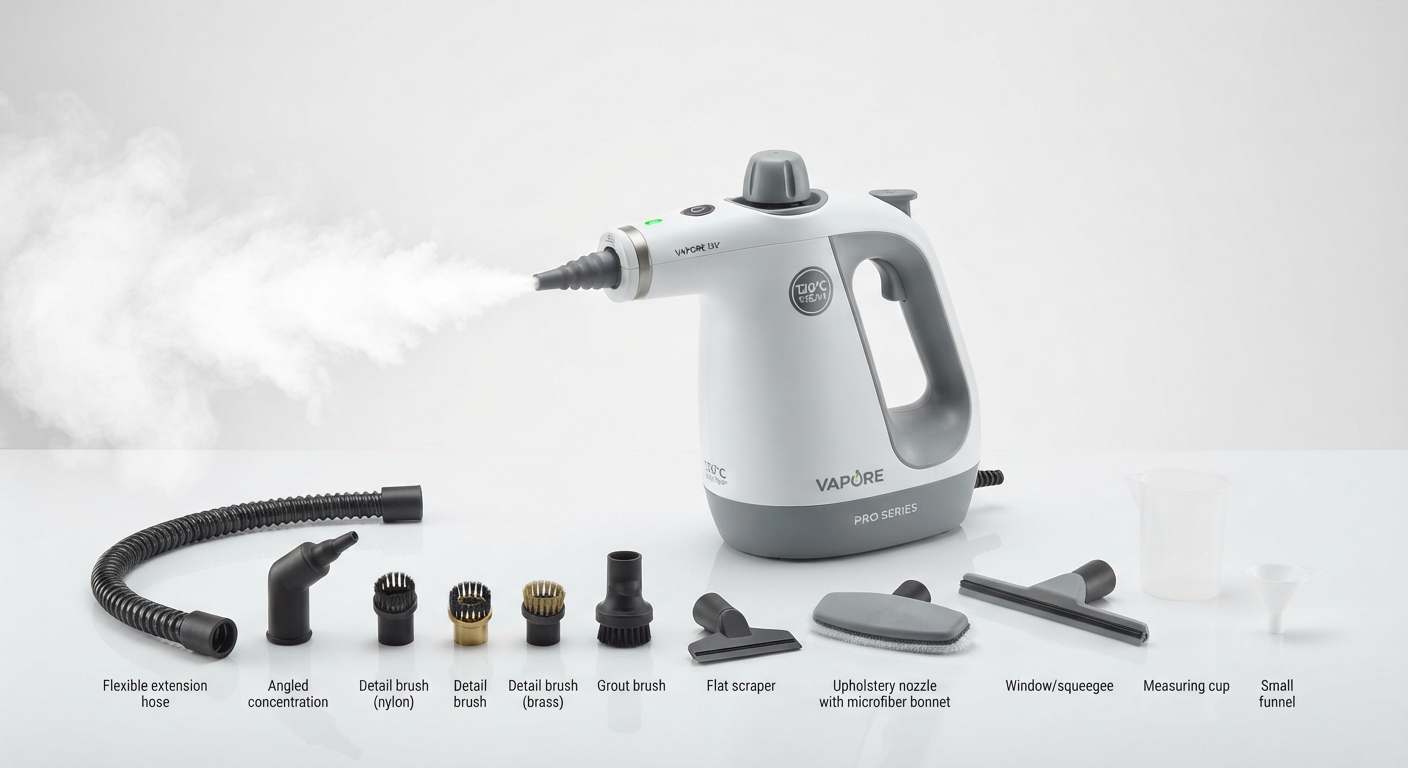 Mecmic Vaporeta de Mano Profesional 2500W con 10 Accesorios y Vapor a 120°C
