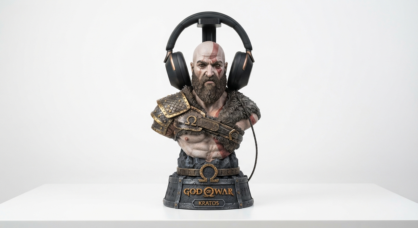 Estatua Kratos God of War con Soporte para Auriculares - Decoración Creativa