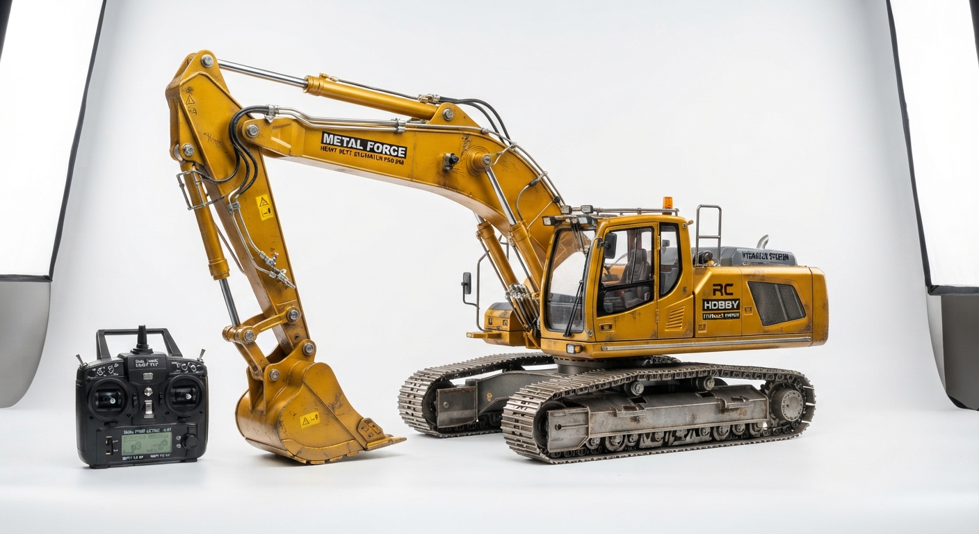 Excavadora Hidráulica RC 1/12 de Metal con Control Remoto y Doble Bomba
