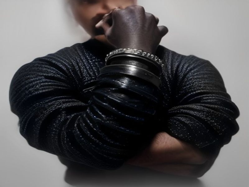 Pulseras de Cuero Negro Tejido con Acero Inoxidable Estilo Punk para Hombre
