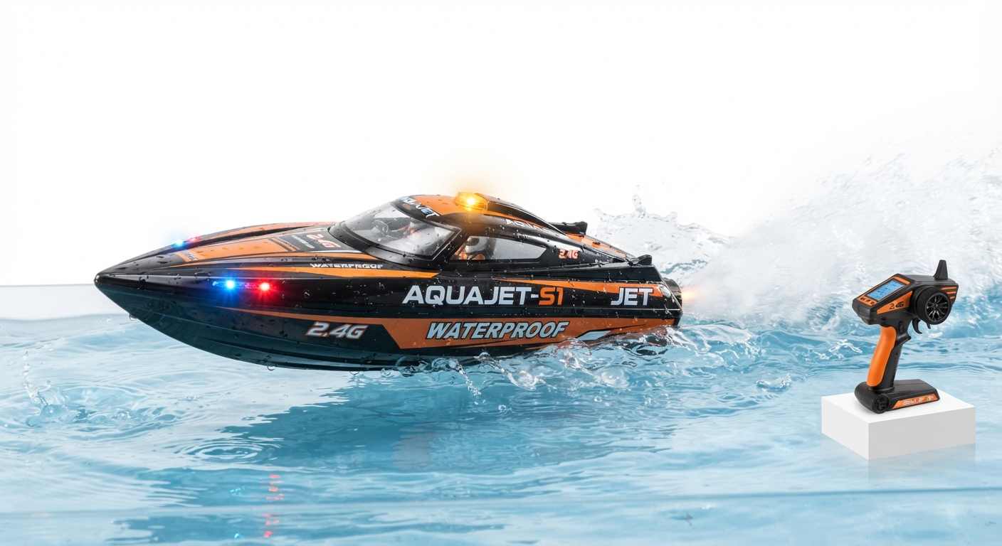 Lancha Motora RC 2.4G Jet Spray con Luces LED Impermeable
