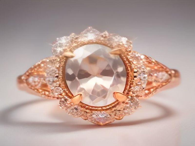 Elli Anillo Vintage Plata de Ley 925 con Circonia y Ópalo Bañado en Oro Rosado