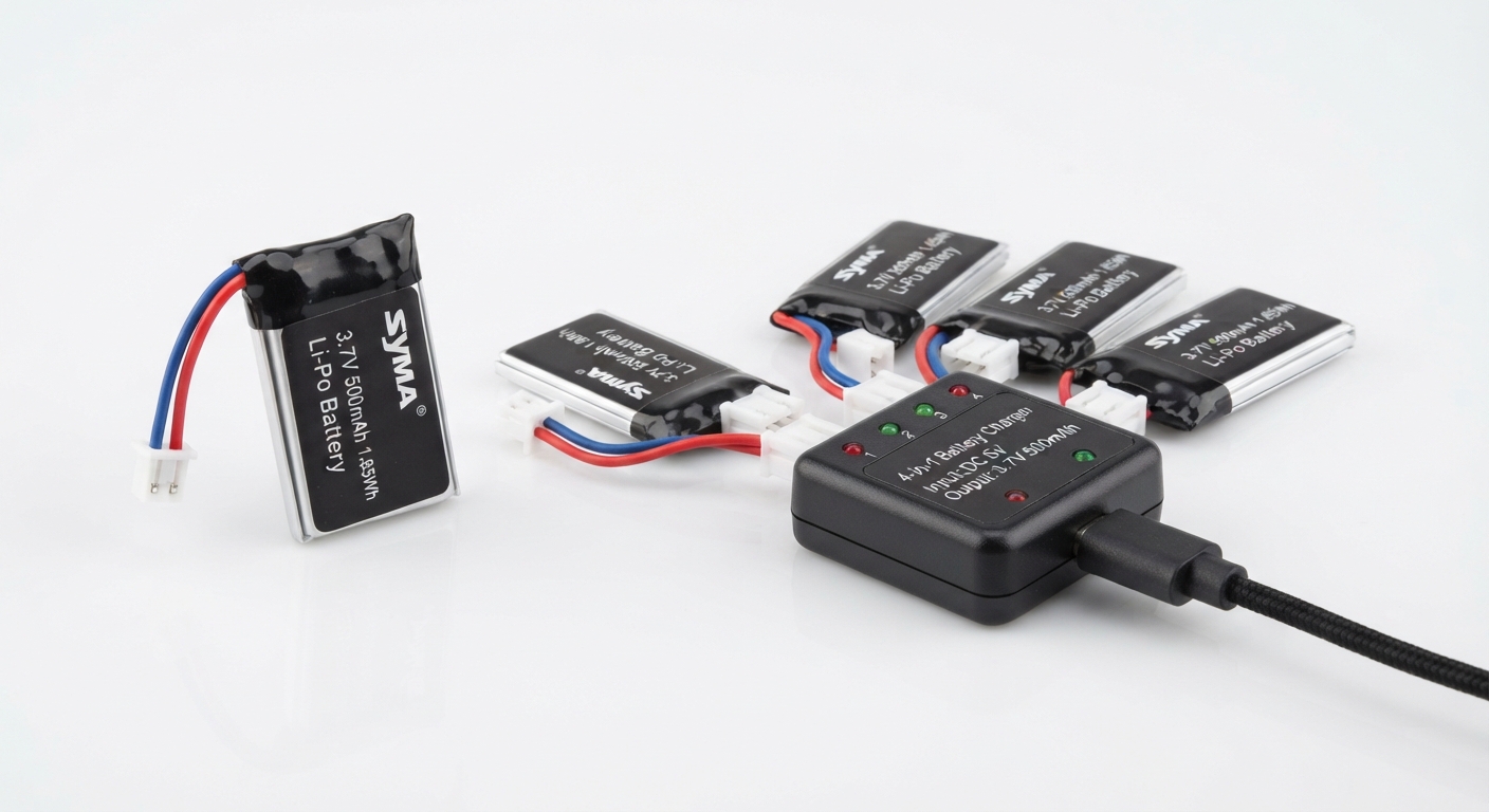 Pack Batería Lipo 3.7V 650mAh + Cargador 4 en 1 para Dron Syma X5HC/X5HW
