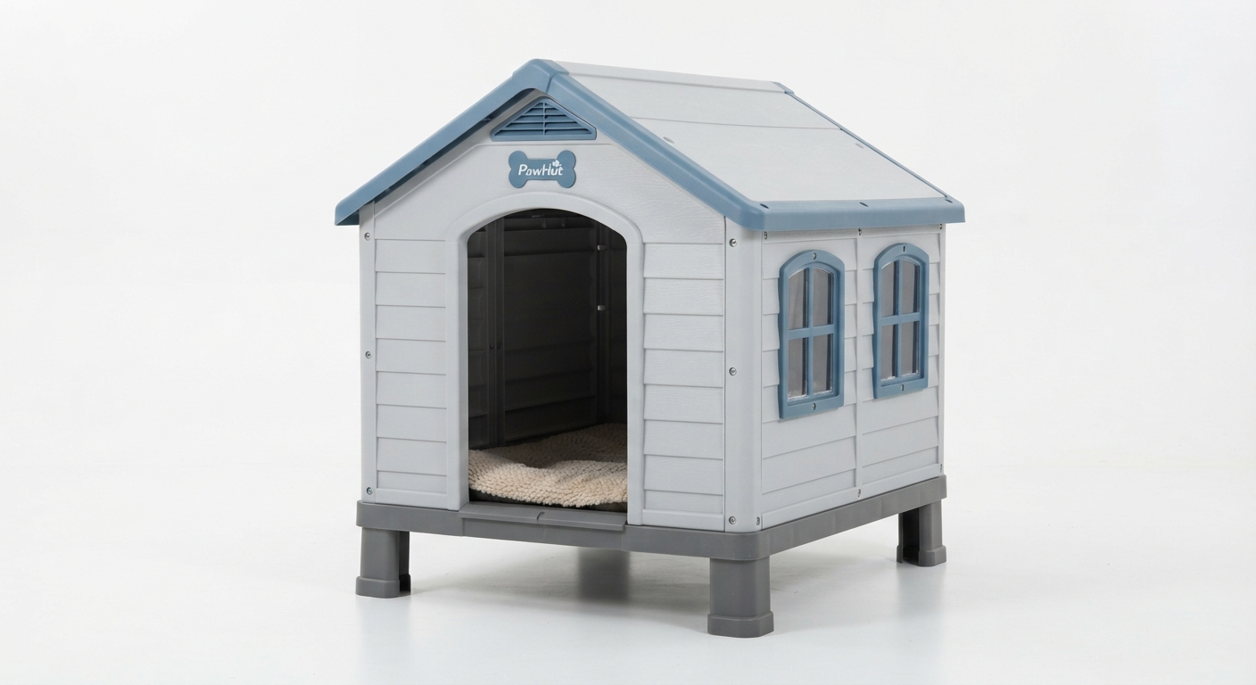 Caseta para Perros PawHut Exterior de Plástico con Base Elevada y 2 Ventanas