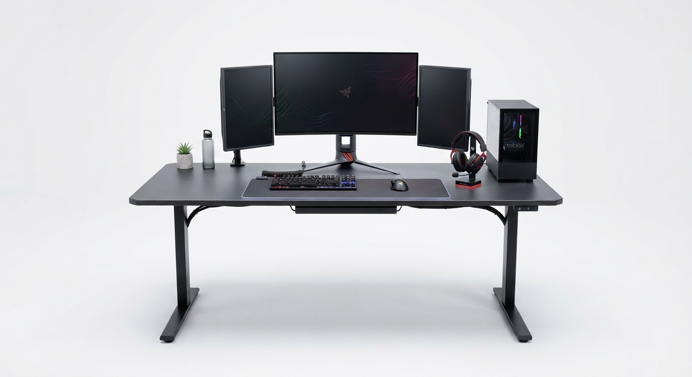 Escritorio para Gaming 80x52 cm con Gancho para Auriculares y Acabado Fibra de Carbono