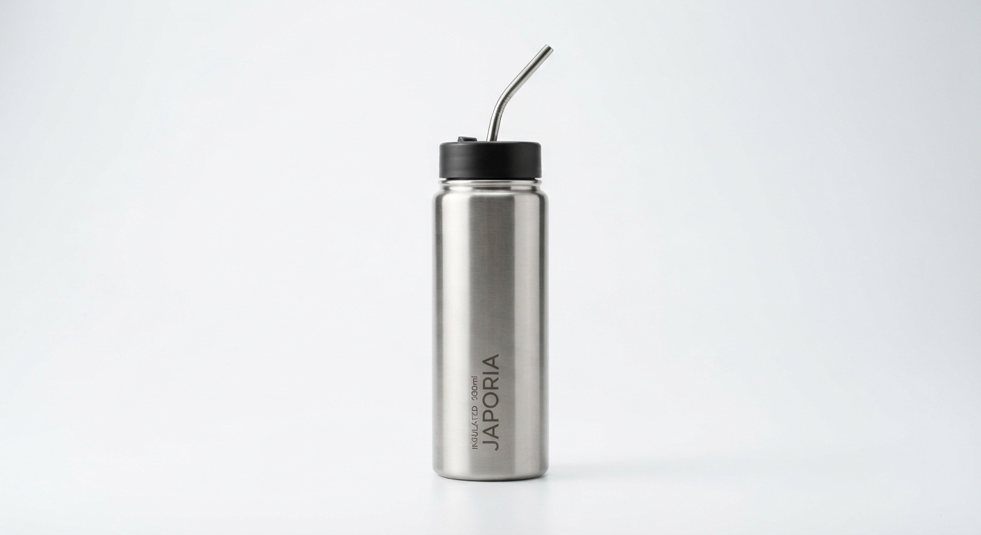 Japoria Botella Térmica 500ml con Pajita de Acero Inoxidable
