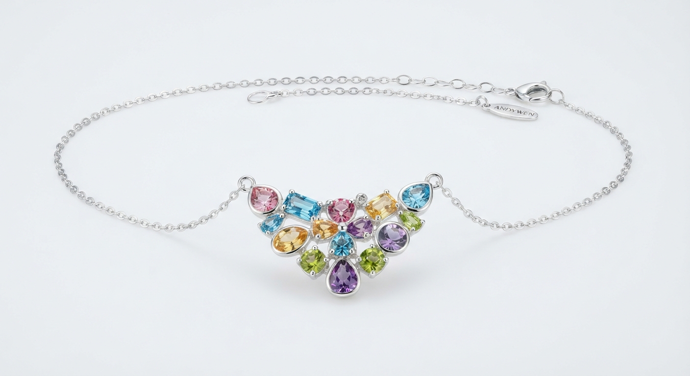 ANDYWEN Collar Gargantilla Plata de Ley 925 Circonita Colorida Cristal Azul Púrpura Lujo