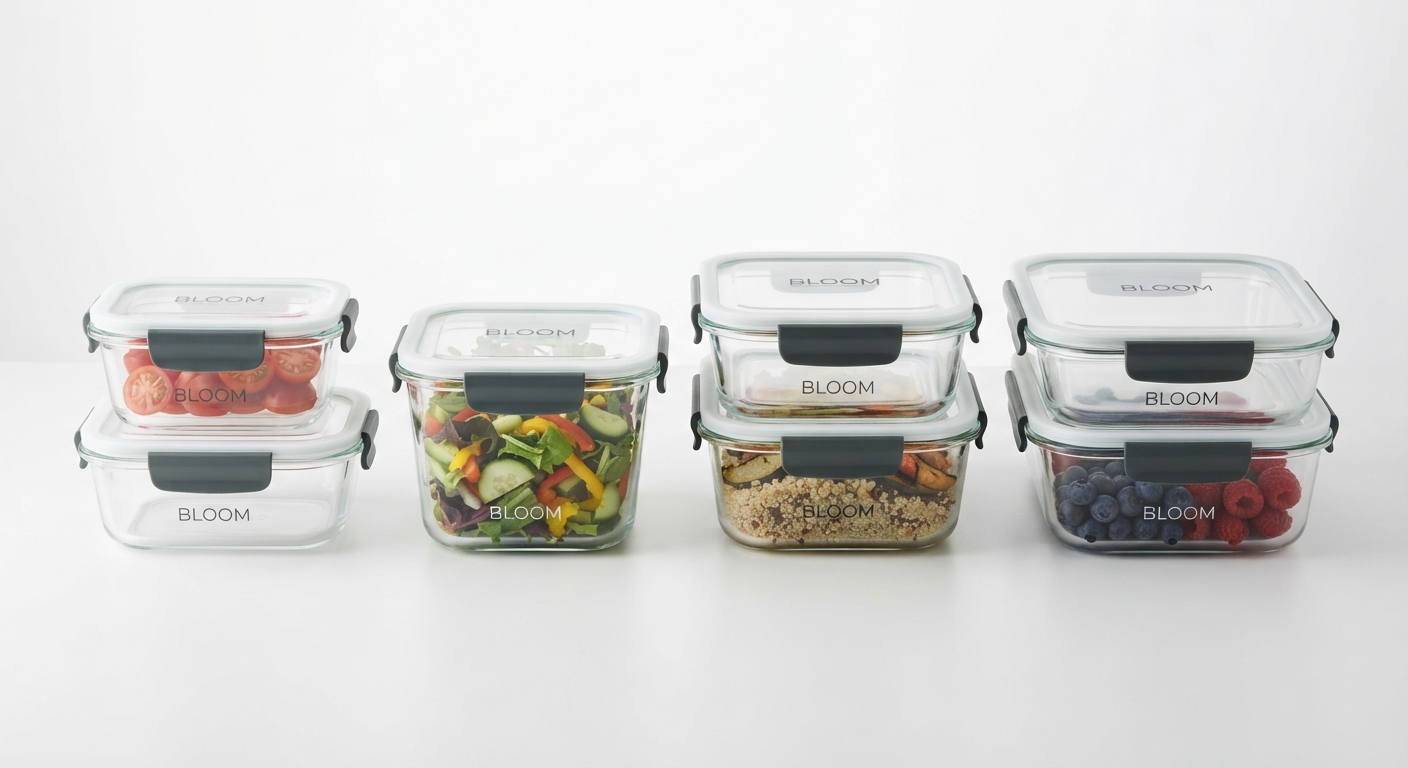 Set 4 Fiambreras BLOOM de Vidrio Borosilicato con Cierre Hermético