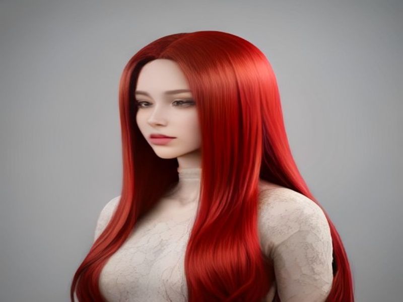 Peluca Cosplay Larga Roja y Rubia Degradada Bob Sintética Encaje