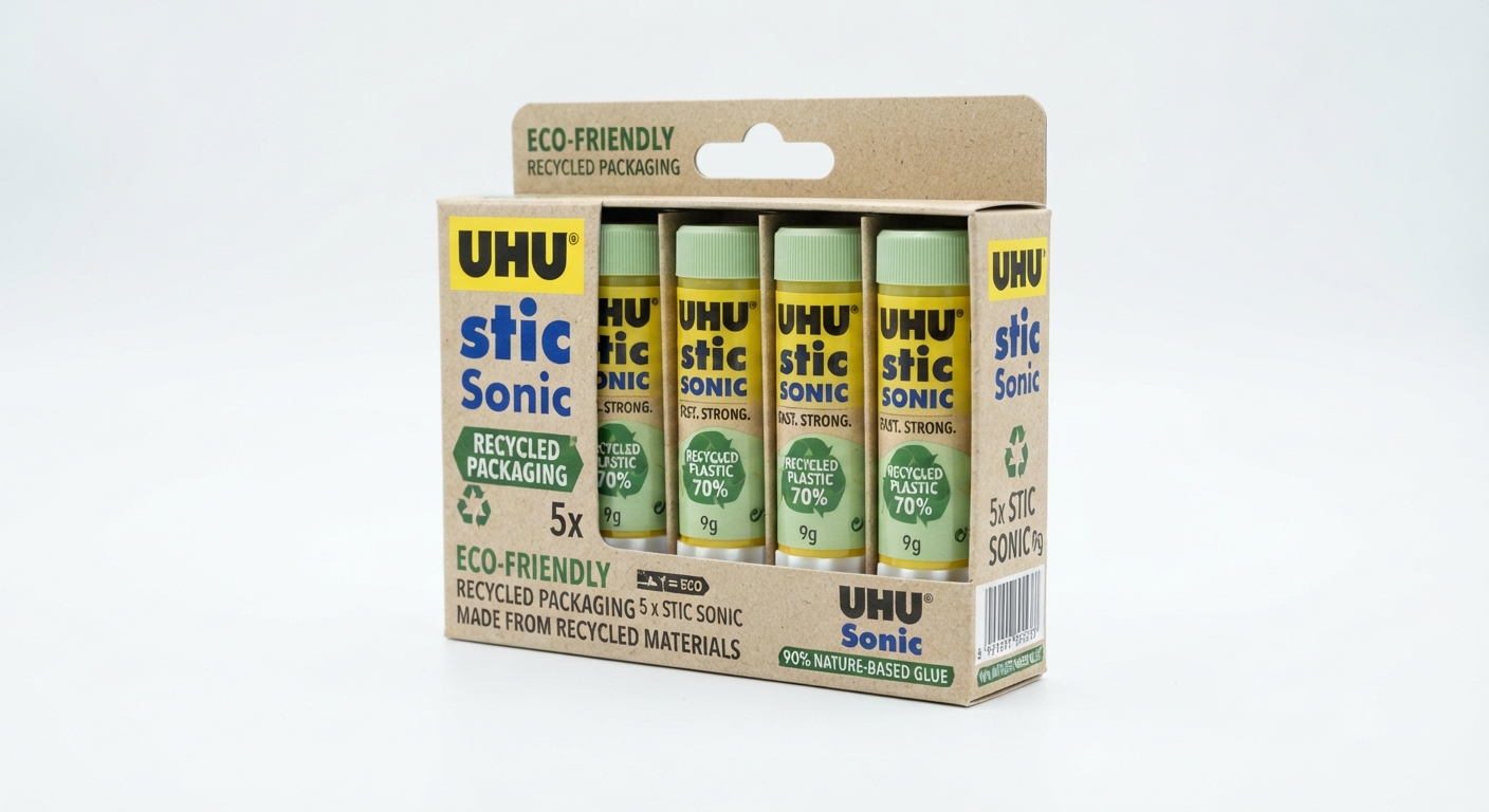 UHU Stic Sonic Barra de Pegamento Sostenible, Pack 5 x 8.2 g
