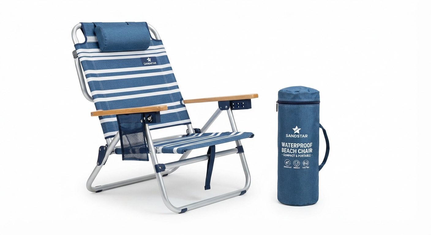 Silla de Playa Plegable con Funda Resistente y Asiento Impermeable