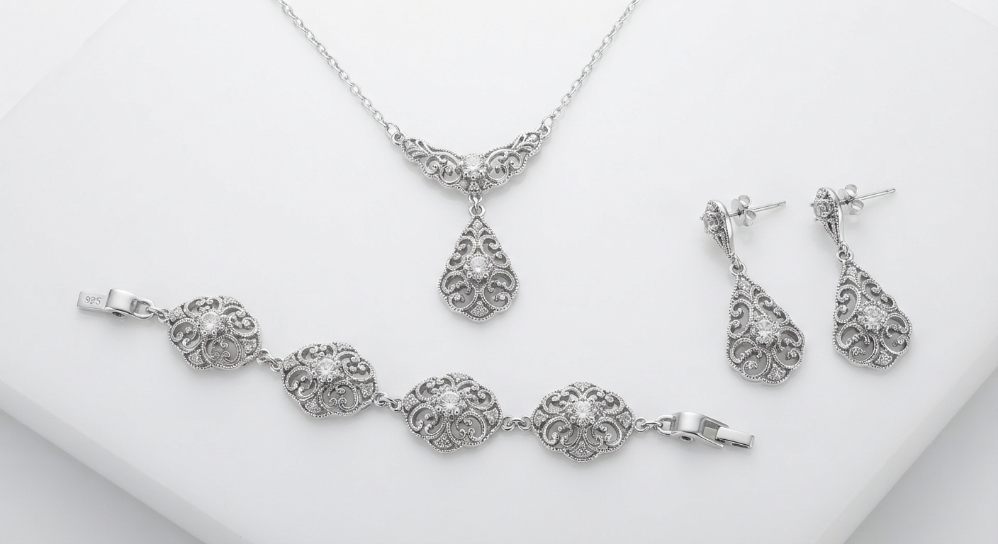 Conjunto de Joyería Retro Plateado para Mujer Sunspicems