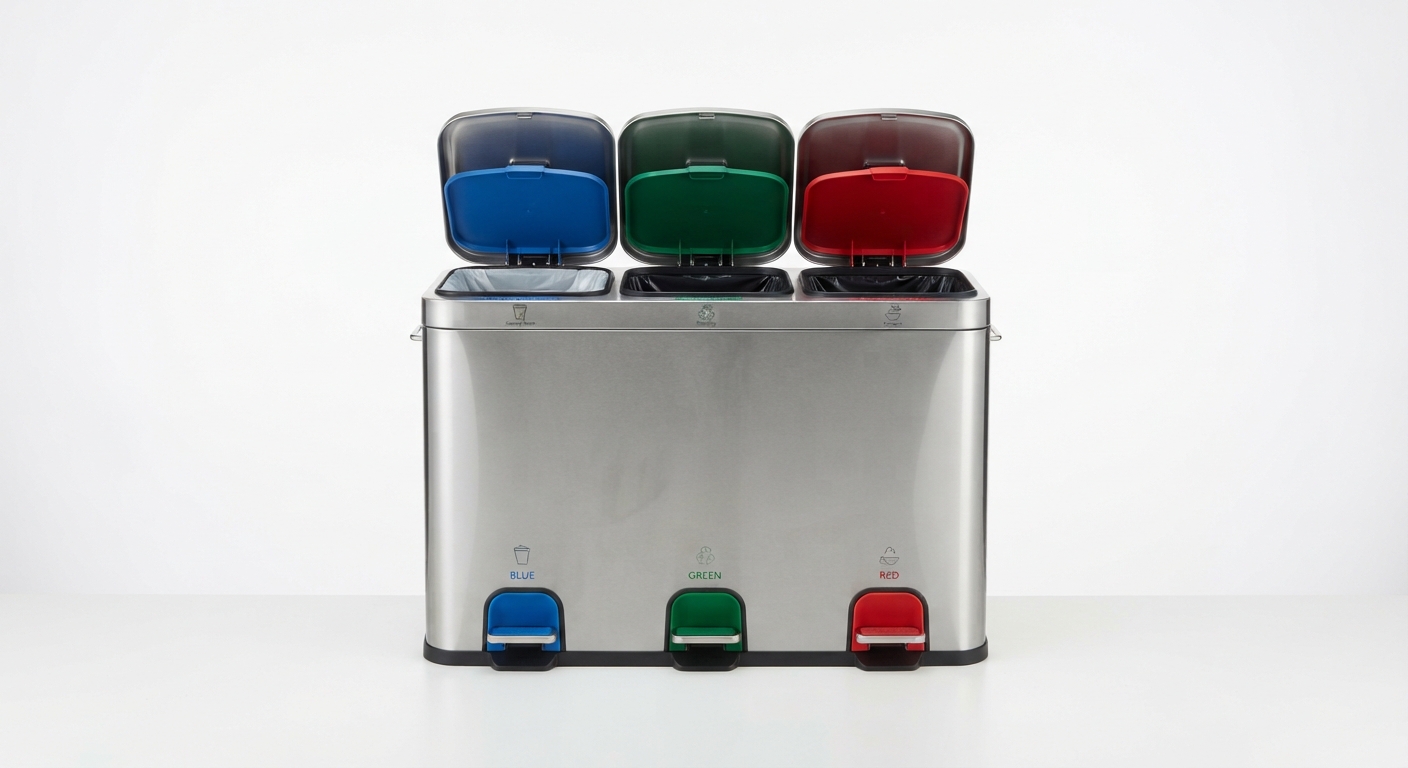 Papelera Triple de Acero Inoxidable para Cocina, 24L