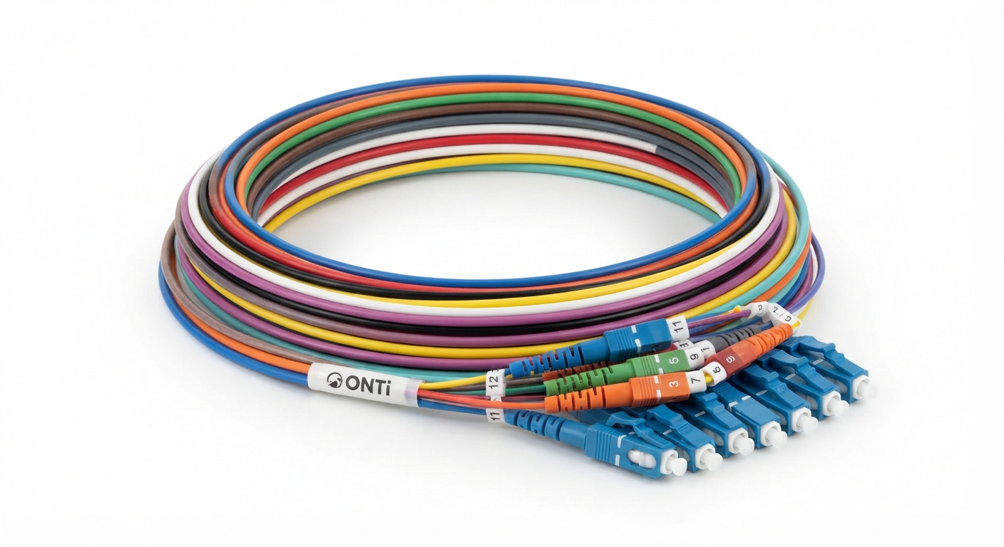 Cable de Fibra Óptica ONTi LC UPC SM 9/125 1m Fanout 12 Colores