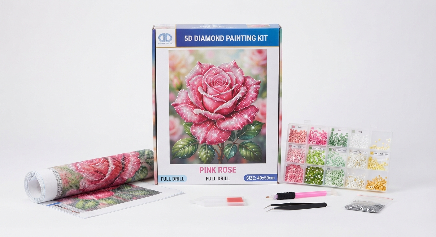 Pintura Diamante 5D DIY "Flor Rosa" - Decoración Hogar