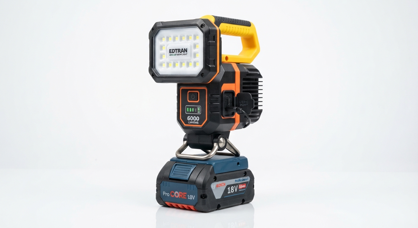 Edtran Lámpara LED 48W para Batería Bosch 18V con 6000 Lúmenes y USB-C
