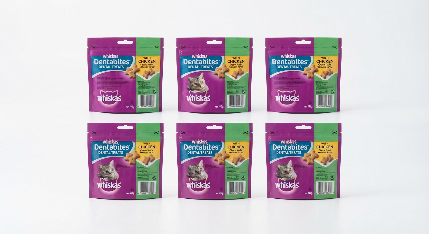 Whiskas Dentabites Snacks para Higiene Oral de Gatos, Pack de 6 (240g)