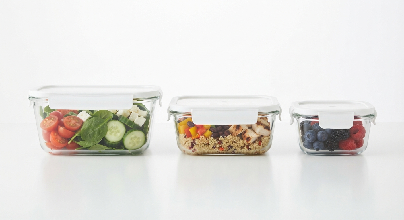 Lote de 3 Recipientes de Vidrio Herméticos con Tapa para Almacenamiento de Alimentos