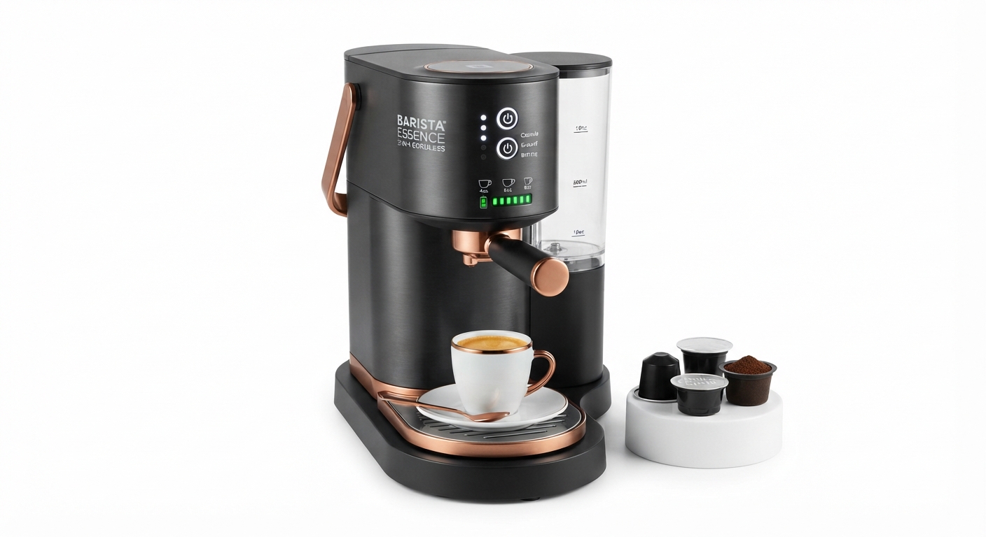 Cafetera Portátil Eléctrica Inalámbrica 3 en 1 para Cápsulas y Polvo