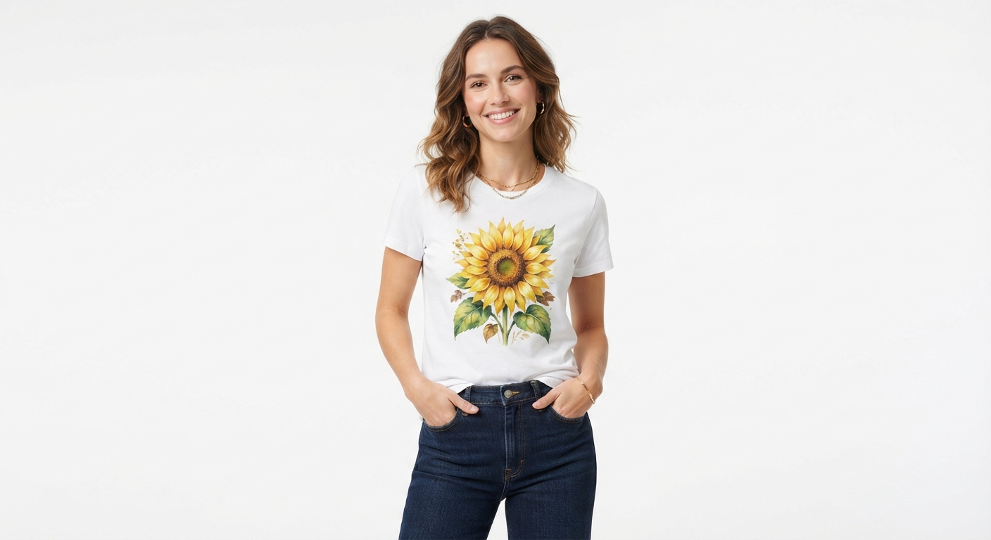 CMTOP Camiseta Manga Corta Mujer Verano Cuello Redondo Algodón Suelta Girasoles Estampado