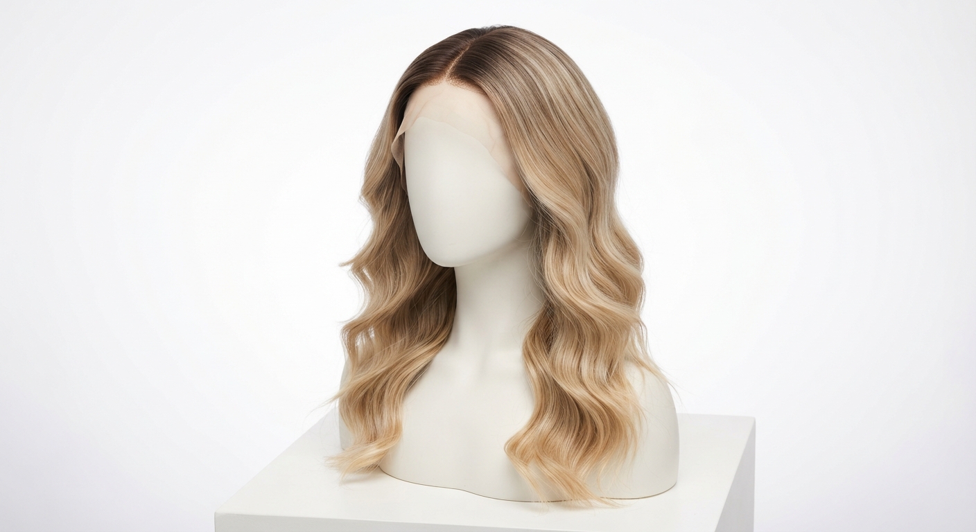Peluca Larga Ondulada Rubia Degradada Sintética con Malla Frontal para Mujer