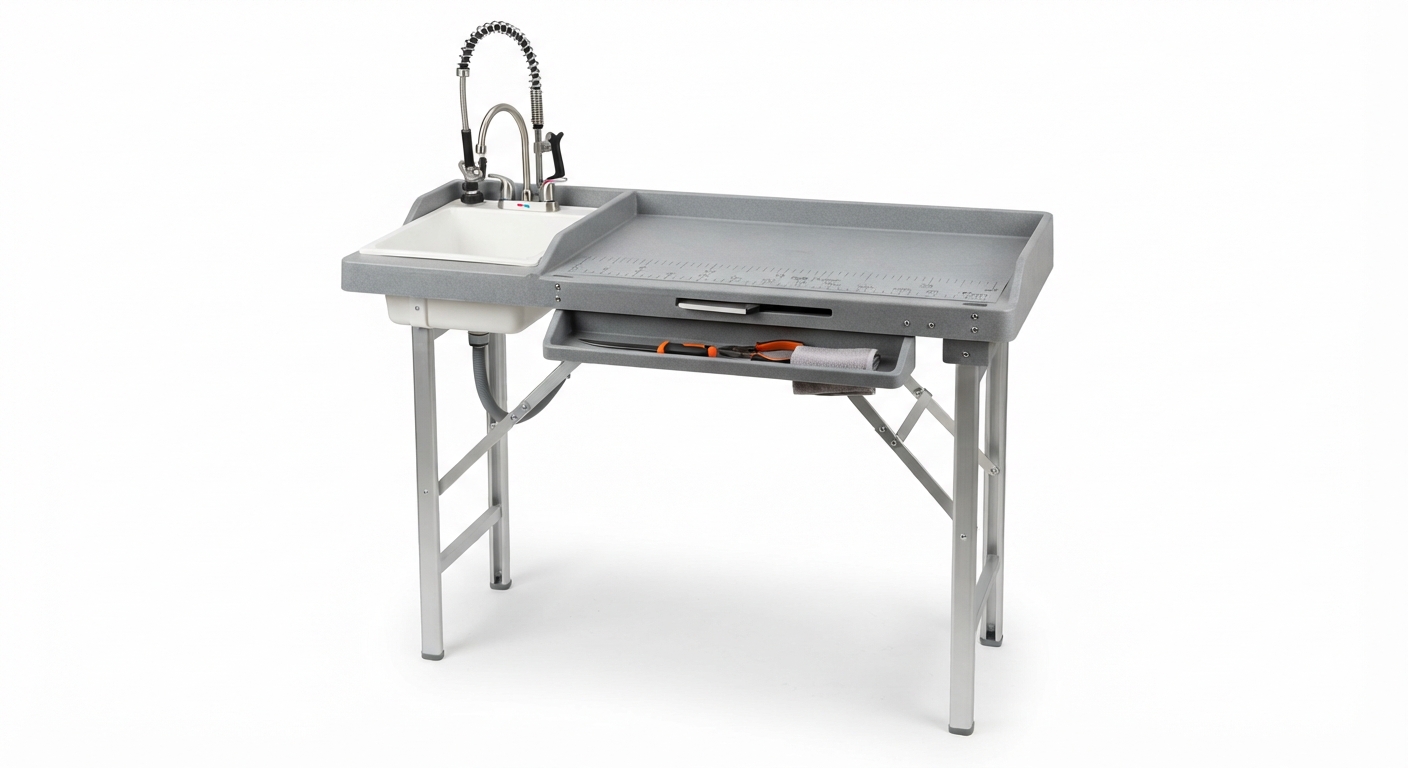 Mesa Plegable Portátil para Limpieza de Pescado con Fregadero y Rociador