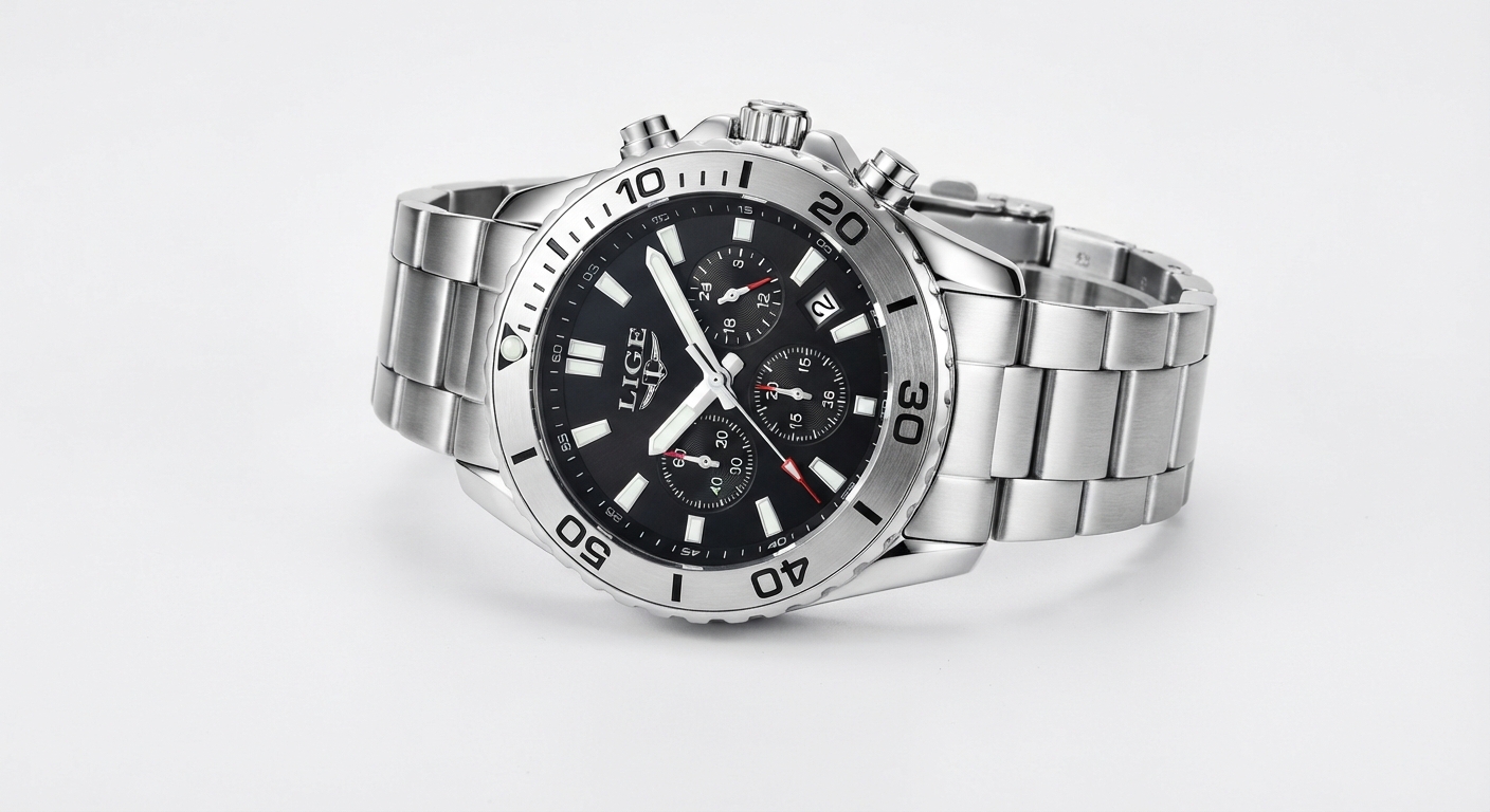 Reloj de Buceo LIGE de Cuarzo con Cronógrafo y Fecha