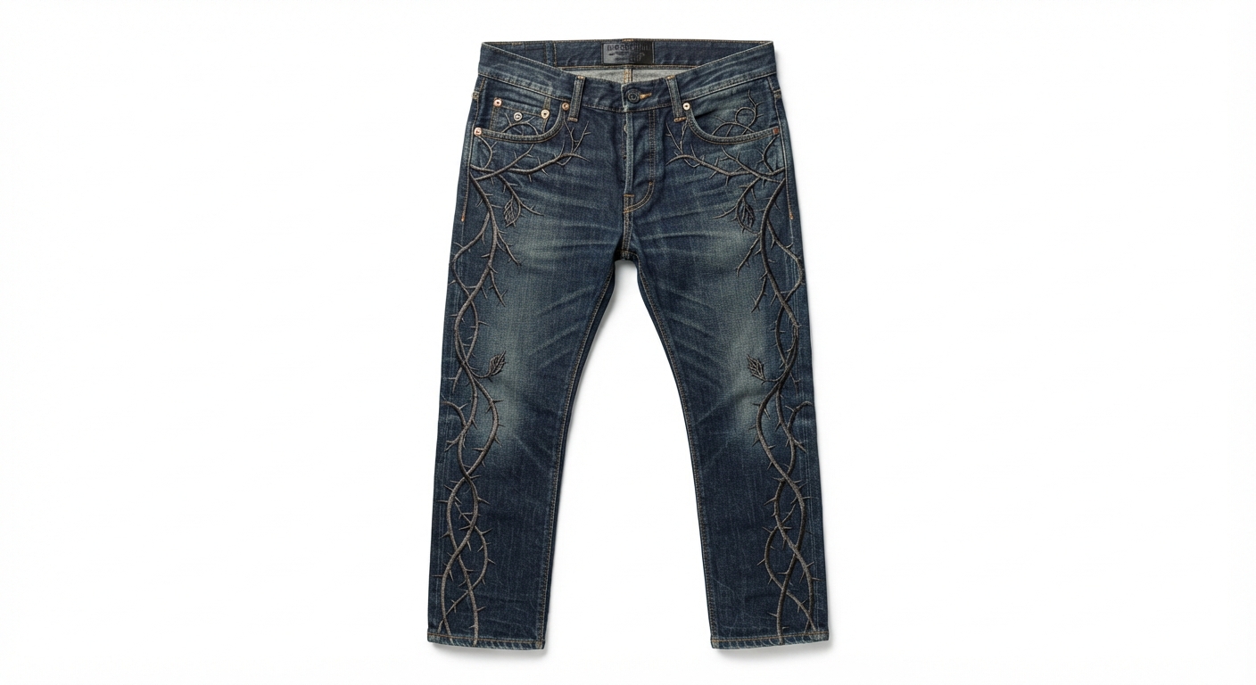 Pantalones Vaqueros Bordados con Diseño de Espinas Estilo Industrial
