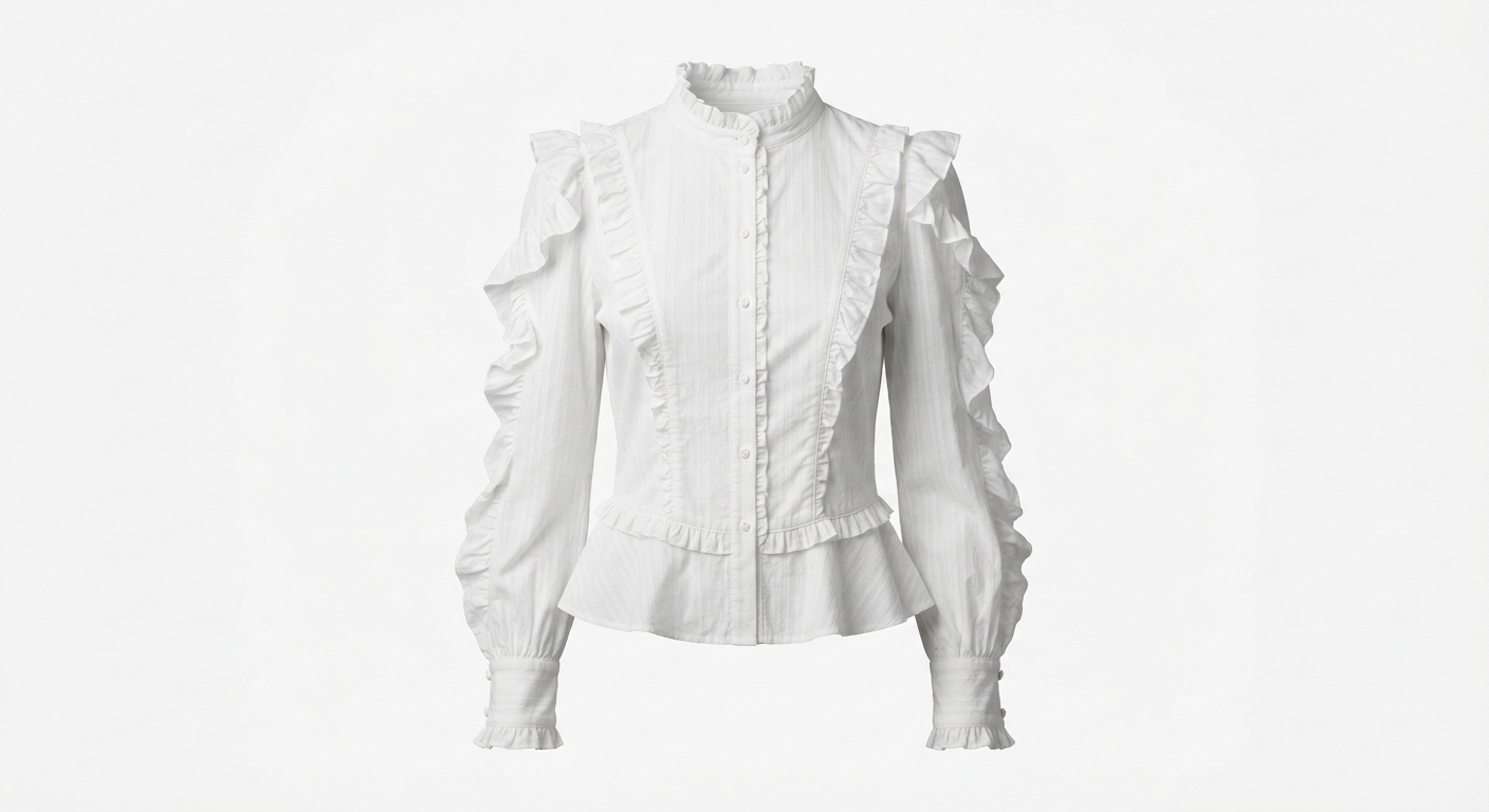 Blusa elegante con volantes y cuello levantado de manga larga