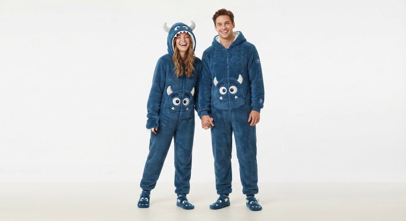 Pijama Mameluco Monstruo Boca Grande Polar Grueso para Parejas