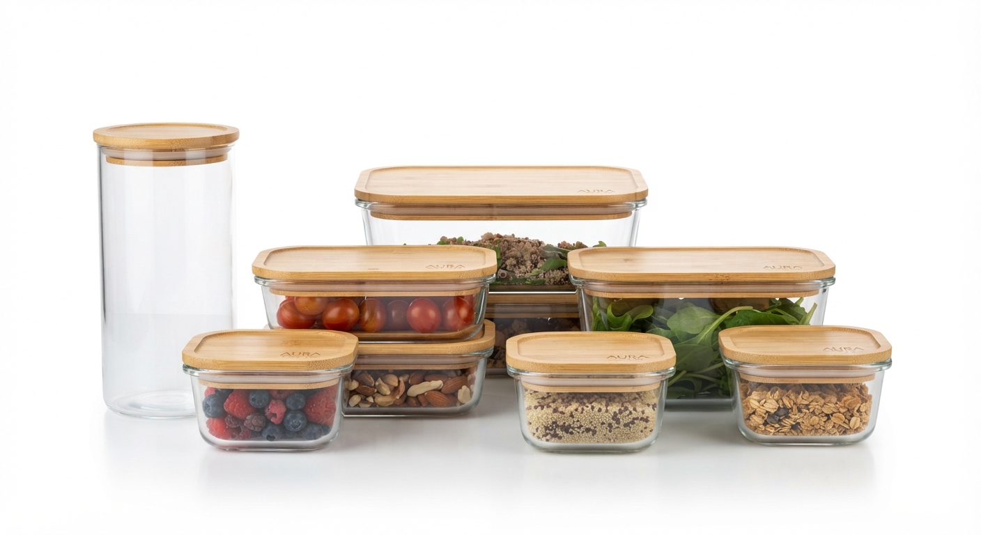 Juego de 26 Recipientes Herméticos de Cristal para Alimentos