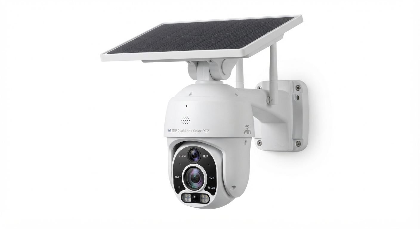 Cámara de Seguridad Solar 4K 8MP WiFi PTZ con Lente Dual