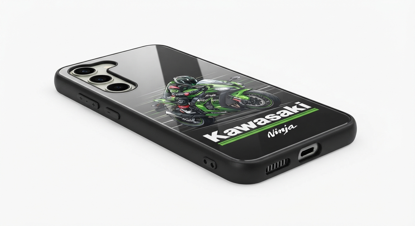 Funda de Teléfono Motocicleta Kawasaki para Samsung - Vidrio Templado Resistente