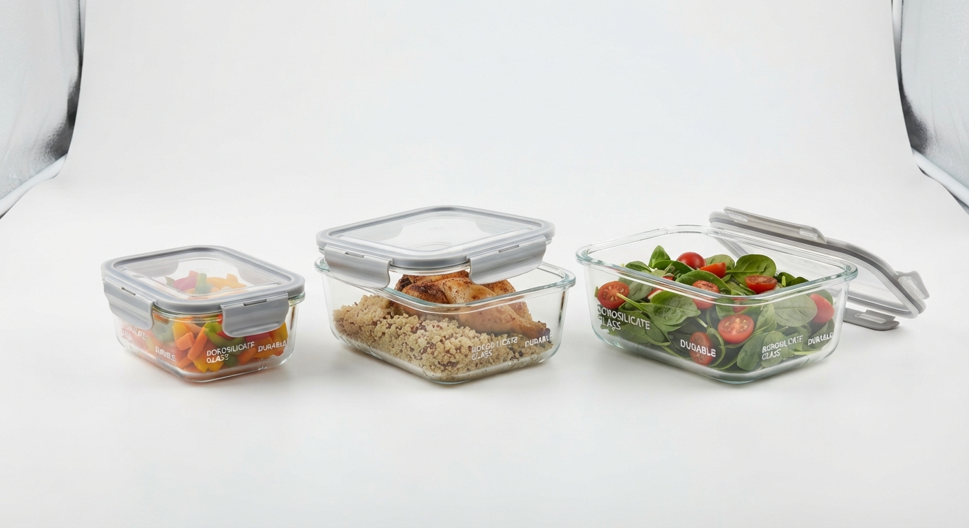 Lote 4 Recipientes de Vidrio Borosilicato Rectangulares para Almacenar y Cocinar