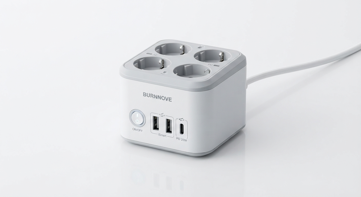 Cubo Enchufe 8 en 1 BURNNOVE con 2 USB, 1 USB-C y Interruptor