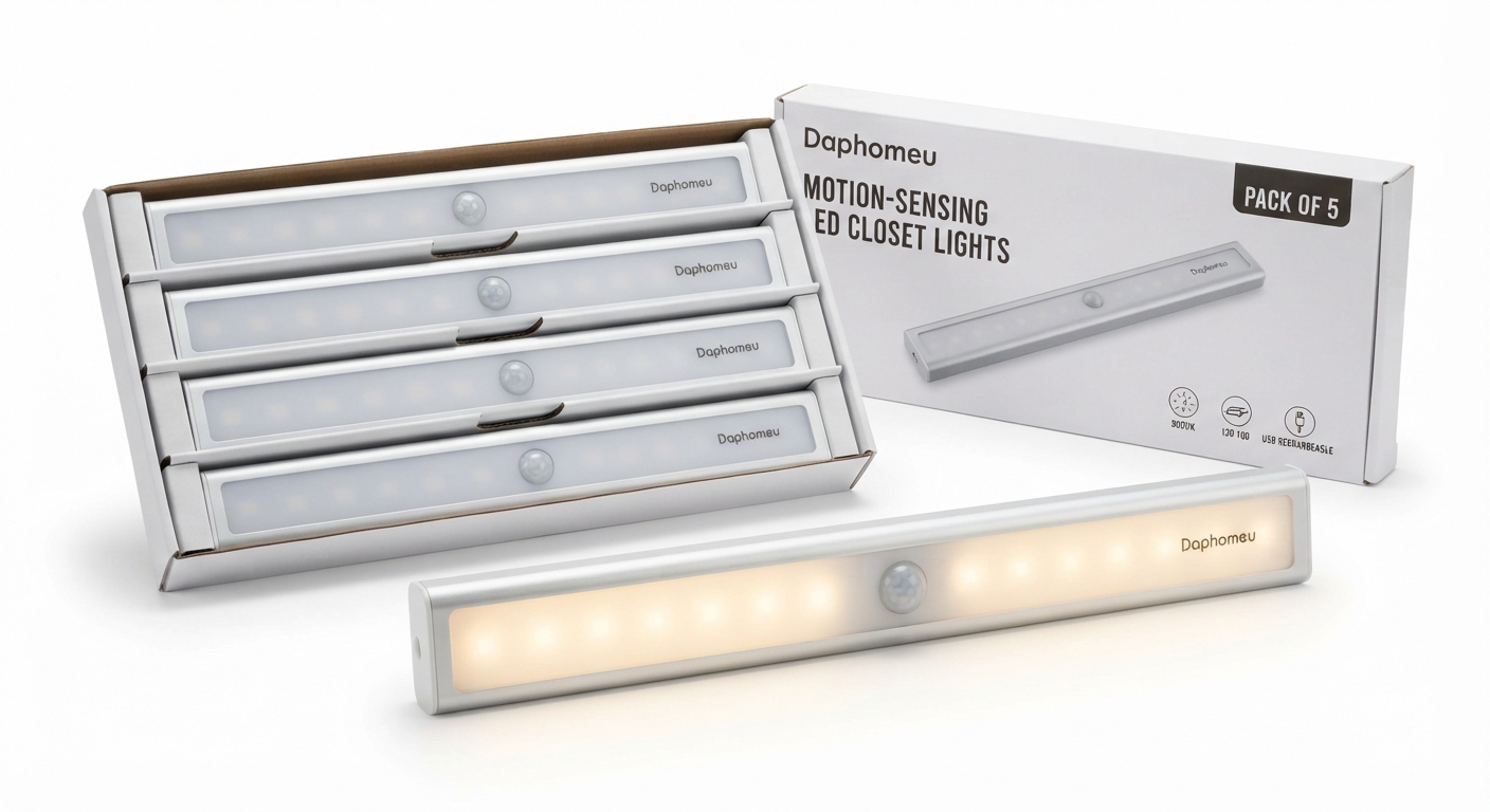 Pack 5 Luces LED Armario Daphomeu con Sensor de Movimiento y Brillo Ajustable