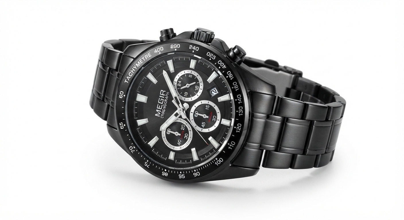 Reloj MEGIR Negro de Cuarzo con Cronógrafo de Lujo para Hombre