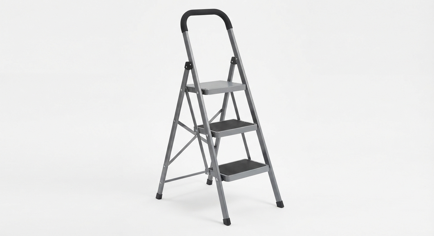 Escalera Plegable SONGMICS de 3 Escalones con Cierre de Seguridad - Gris Palomino