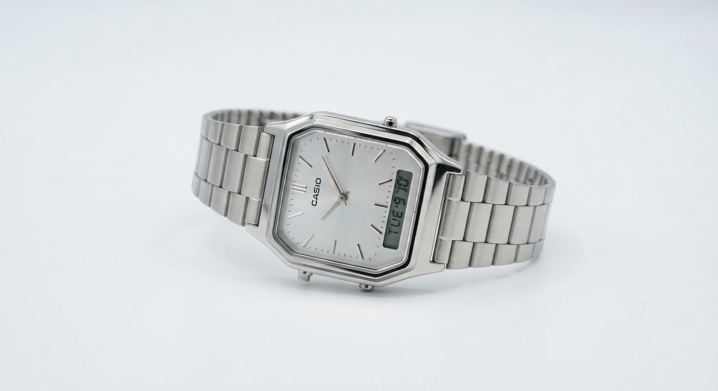 Reloj Casio AQ-240E Analógico y Digital con Correa de Acero Inoxidable
