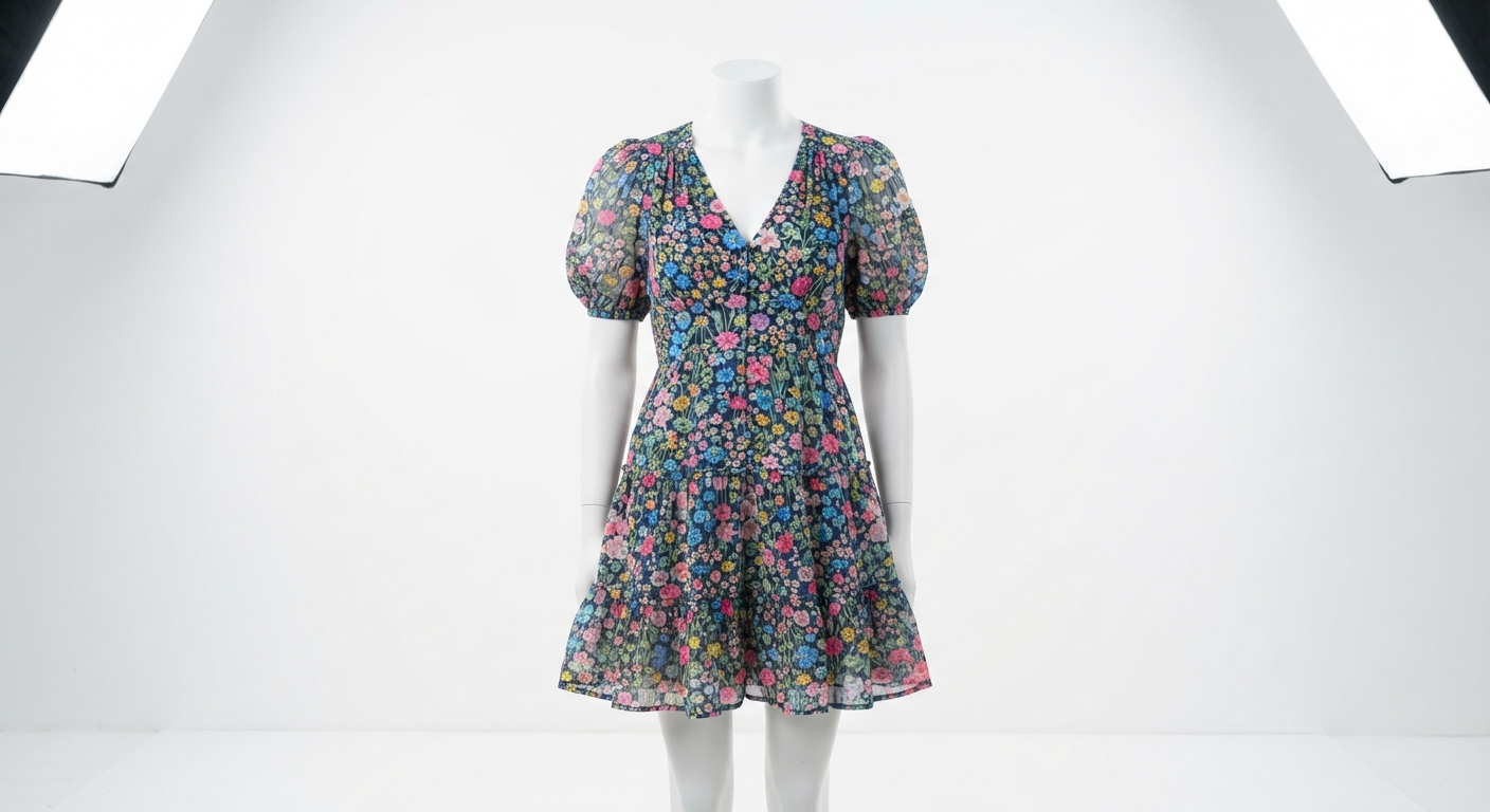 Minivestido TWOTWINSTYLE de Manga Larga con Cuello Redondo y Estampado Floral