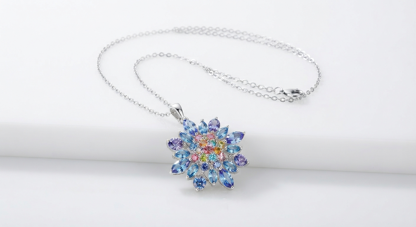 ANDYWEN Gargantilla Plata de Ley 925 con Circonita Colorida y Cristal Azul Púrpura