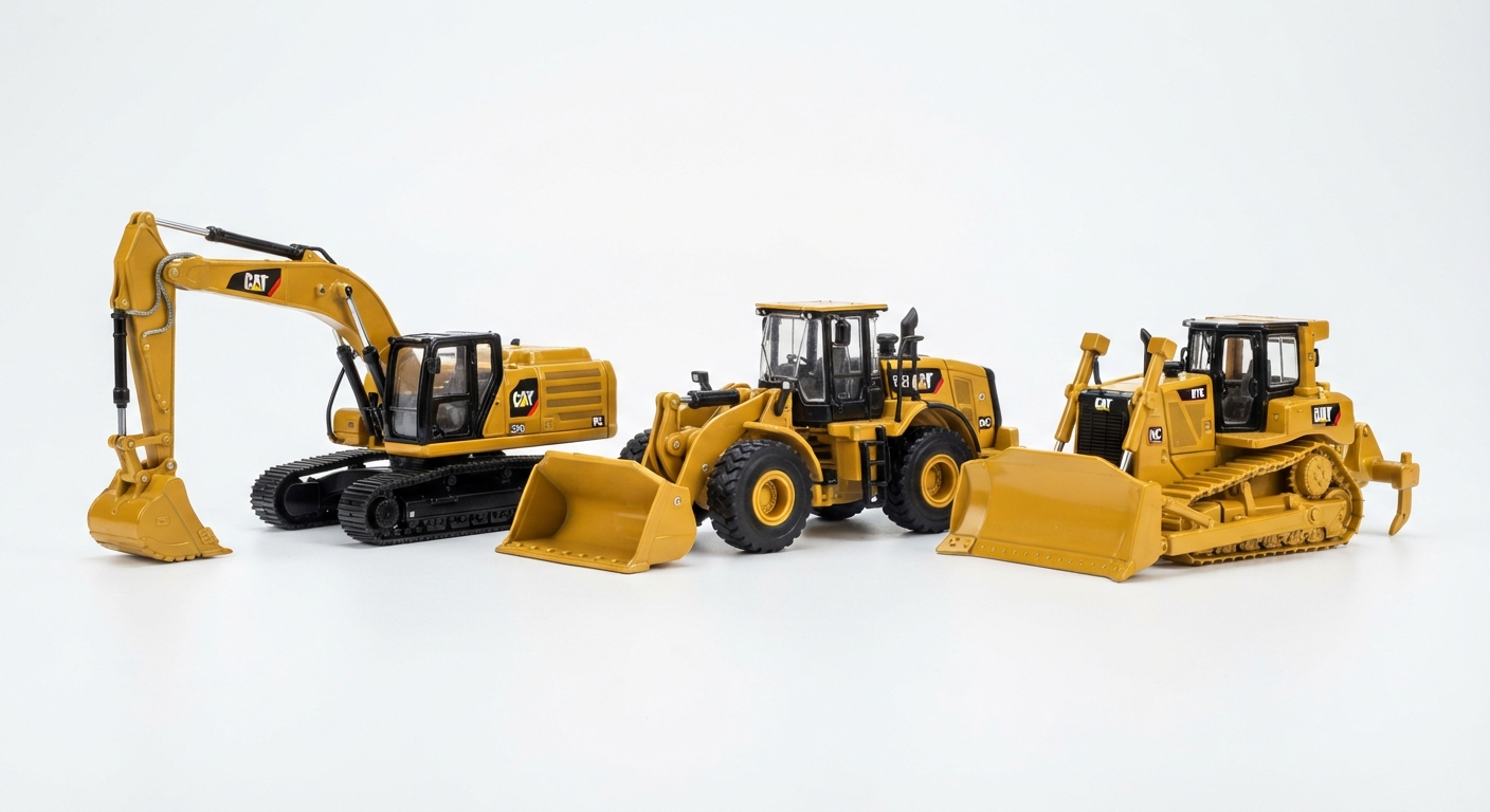 Set de 3 Vehículos de Ingeniería RC a Escala 1:64 (Metal Fundido)